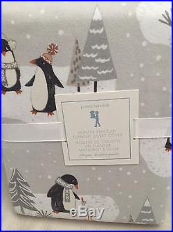 Pottery Barn Kids Winter Penguin Flannel Duvet Cover Shams Full