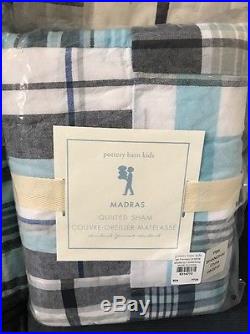 11 Piece Pottery Barn Kids Madras & Preppy Shark Full Size Quilt And Sheet Set