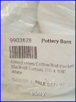 2 NEW Pottery Barn Emery Blackout Drape 100 x 108 White Linen/Cotton Rod Pocket