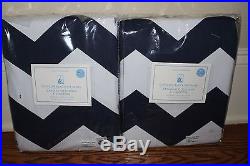 2 NWT Pottery Barn Kids Chevron blackout drape panels 44x96 navy blue