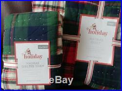 2p Pottery Barn Kids Red Holiday Madras Plaid Twin Quilt Standard Sham Christmas