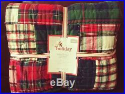 2p Pottery Barn Kids Red Holiday Madras Plaid Twin Quilt Standard Sham Christmas