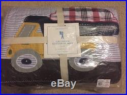 2pc Pottery Barn Kids Construction Busy Builder Twin Quilt Euro Sham Truck