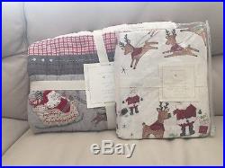 2pc Pottery Barn Kids Crib Toddler North Pole Quilt Fitted Sheet Christmas Santa