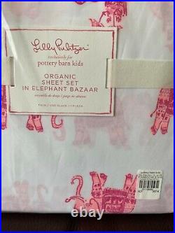 3pc NEW Pottery Barn Kids Lilly Pulitzer Organic Elephant Bazaar Twin Sheet Set
