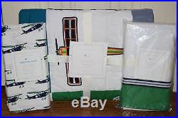 3pc NWT Pottery Barn Kids Vintage Airplane nursery crib skirt, quilt & sheet
