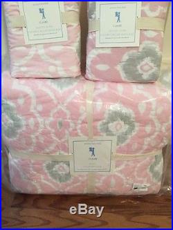 3pc Pottery Barn Kids Claire Ikat Quilt 2 Euro Shams Set NWT Pink FULL QUEEN