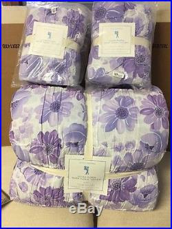 3pc Pottery Barn Kids Lillian Floral Full Queen Lavender Quilt Standard Shams