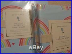 3pc Pottery Barn Kids ORGANIC RAINBOW Full/Queen Duvet Cover Standard Shams BLUE