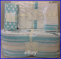 4P Pottery Barn Kids Baby Aqua HARPER Clover Crib Quilt Bumper Sheet Bed Skirt