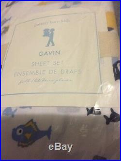 4p Pottery Barn Kids Gavin Submarine Fish Ocean Sheet Set Blue Red Grey Full NWT