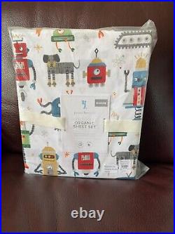 4p Pottery Barn Kids Robot Squad Queen Sheet Set NEW Multi colors Red Blue Green
