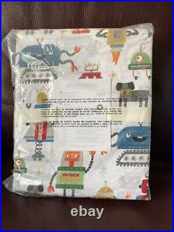 4p Pottery Barn Kids Robot Squad Queen Sheet Set NEW Multi colors Red Blue Green