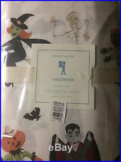4pc Pottery Barn Kids Halloween QUEEN Sheet Set Mummy Dracula Witch Frankenstein