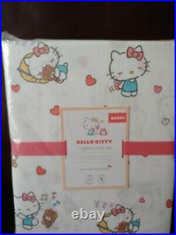 4pc Pottery Barn Kids Hello Kitty Organic Queen Sheet Set Cotton New