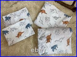 4pc Pottery Barn Kids QUEEN Sheet Set Dinosaur Fitted Flat 2 Pillowcase RARE