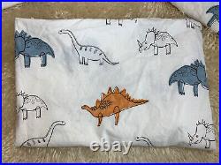 4pc Pottery Barn Kids QUEEN Sheet Set Dinosaur Fitted Flat 2 Pillowcase RARE
