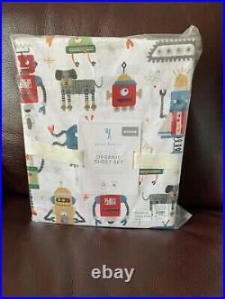 4pc Pottery Barn Kids Robot Squad Queen Sheet Set NEW Multi color Red Blue Green
