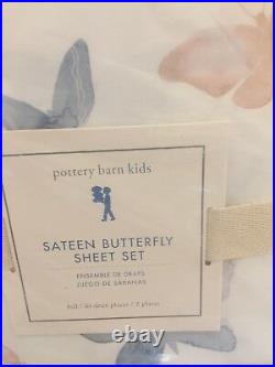 4pc Pottery Barn Kids Sateen Ethereal Butterfly FULL Sheet Set Pink Blue F