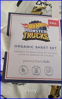 4pc Set New Pottery Barn Kids Hot Wheels Monster Trucks Full Sheet