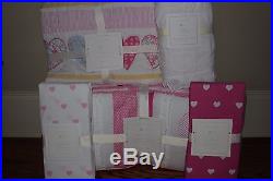 5p NWT Pottery Barn Kids Heart nursery toddler quilt, crib skirt sheet & bumper