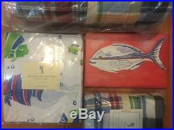 6pc Pottery Barn Kids NEW Madras Quilt, Sham& Bermuda Fish Sheet Set Multi Color