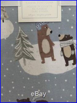 7pc Pottery Barn KIDS Winter Bear Flannel DUVET SHAM SHEETS Christmas Queen Q