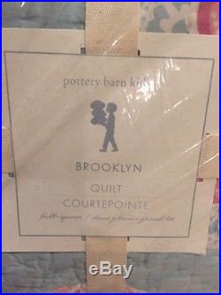 7pc Pottery Barn Kids Brooklyn Queen Quilt Standard Shams Sheet Set Pink/Aqua Q