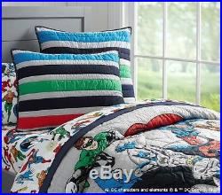 8pc Pottery Barn Kids Full/Queen Justice League Quilt & 3 Euro Shams/4 Standard