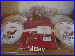 9pc Pottery Barn Kids Santa Rudolph Reindeer Tablecloth Plates Tumbler Cups NWT