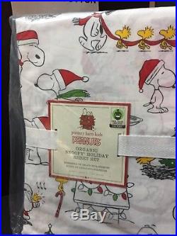 COTTON Pottery Barn Kids PEANUTS QUEEN Organic Sheet Snoopy Christmas Holiday NW