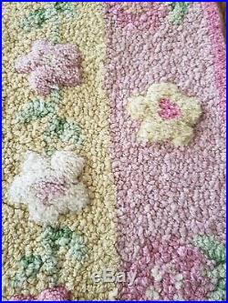 EUC Pottery Barn Kids Pink Yellow Green Flower Floral 3' x 5 100% Wool Rug