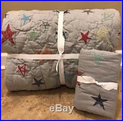 NEW 2PC Pottery Barn Kids Camden Embroidered Star TWIN Quilt + STANDARD Sham