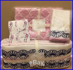 NEW 4PC Pottery Barn Kids Baby Nora Embroidered Nursery Crib QUILT BUMPER SKIRT