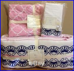 NEW 4PC Pottery Barn Kids Baby Nora Embroidered Nursery Crib QUILT BUMPER SKIRT