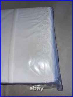 NEW POTTERY BARN KIDS WHITE EYELET 4 PIECE FULL SHEET SET Embroidered Floral