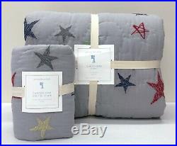 NEW Pottery Barn KIDS Camden Star Embroidered TWIN Quilt withEURO ShamGray Multi