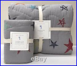 NEW Pottery Barn KIDS Camden Star Embroidered TWIN Quilt withSTANDARD Sham, GRAY