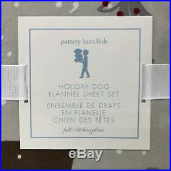NEW Pottery Barn KIDS Christmas Holiday Dog FULL Flannel Sheet Set withPillowcases