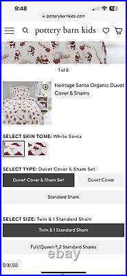 NEW Pottery Barn KIDS Organic Holiday Heritage Santa Christmas TWIN Duvet Cover