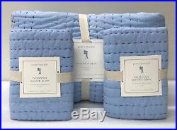 NEW Pottery Barn KIDS Pickstitch FULL/QUEEN Quilt with2 STANDARD Shams, BLUE MULTI