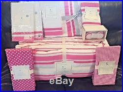 NEW Pottery Barn Kids 10pc Set Bright Pink Harper Crib Quilt Bumper Sham Sheet +