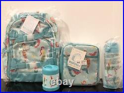 NEW Pottery Barn Kids Aqua Mermaid Large Backpack Lunch Bag Water Bottle Thermos