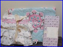 NEW Pottery Barn Kids BROOKLYN Crib Quilt/Skirt/Sheet S/3 Pink/Aqua Hard2Find