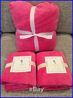 NEW Pottery Barn Kids Bright Pink Chamois Queen Fitted Sheet and Standard Shams