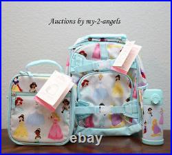 NEW Pottery Barn Kids DISNEY PRINCESS Small Backpack Lunch Bag Box Water Bottle