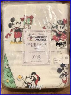 NEW Pottery Barn Kids Disney Mickey Mouse Holiday Flannel Queen 4pc Sheet Set