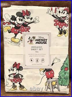 NEW Pottery Barn Kids Disney Mickey Mouse Holiday Full Sheet Set, Organic Cotton