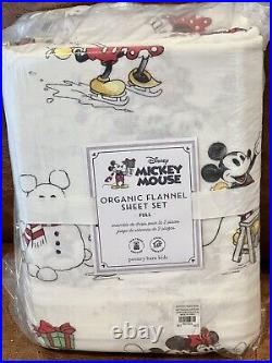 NEW Pottery Barn Kids Disney Mickey Mouse Holiday Organic Flannel Full Sheet Set