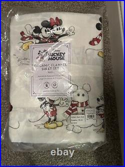NEW Pottery Barn Kids Disney Mickey Mouse Holiday Organic Flannel Full Sheet Set